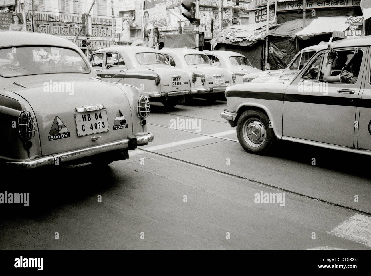Travel Photography - Street scene of taxi cabs in Calcutta Kolkata in West Bengal in India in South Asia. Cab Car Transport Taxis Stock Photo