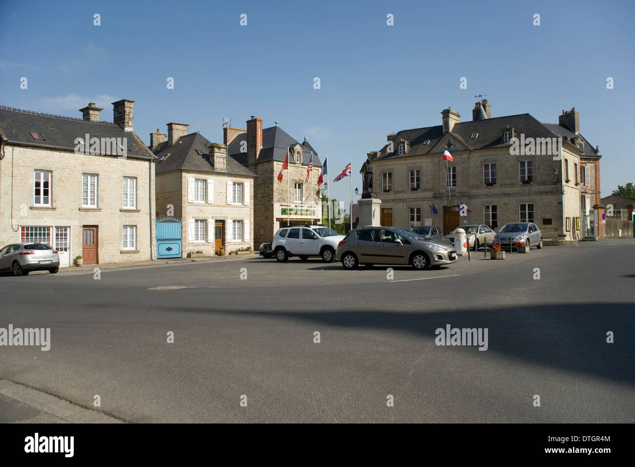 Main square in Sainte Marie du Mont near Utah each in Normandy France