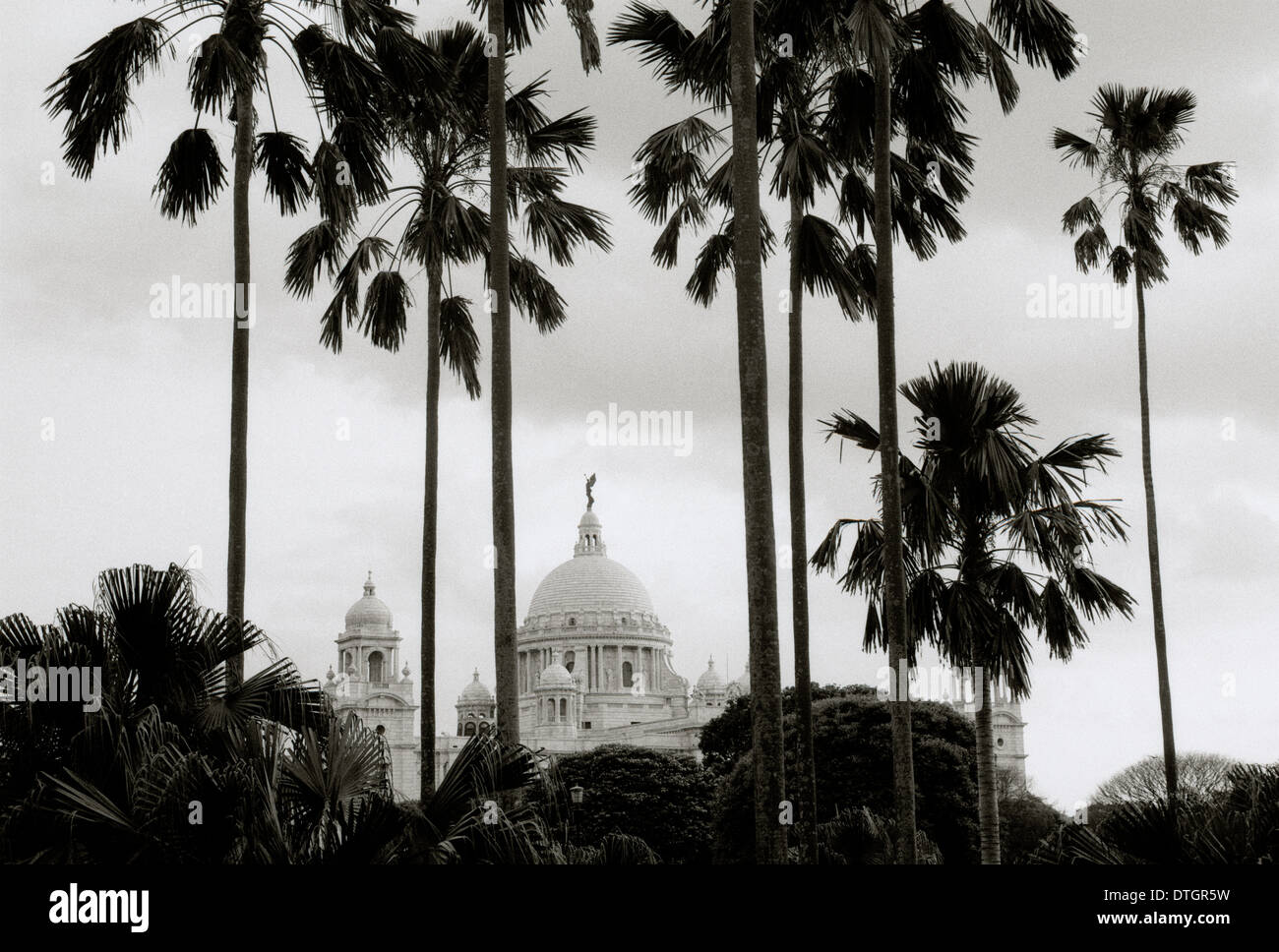 Victoria Memorial in Kolkata Calcutta in West Bengal in India in South Asia. History Historical Palm Tree trees Culture Cityscape landscape Art Travel Stock Photo