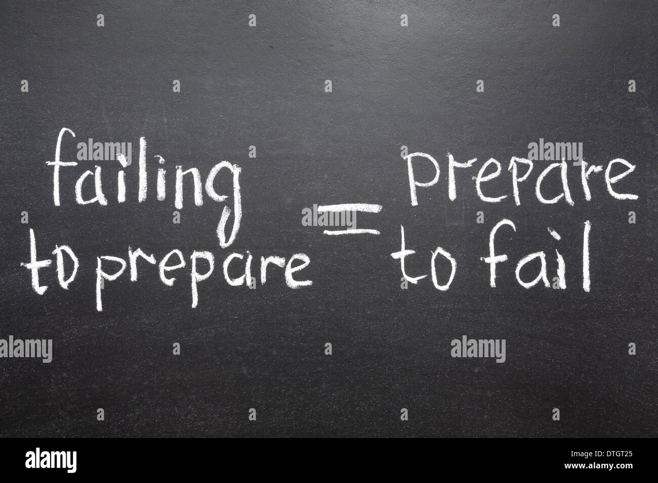 interpretation of famous quote of B. Franklin 'By failing to prepare, you are preparing to fail.' handwritten on blackboard Stock Photo