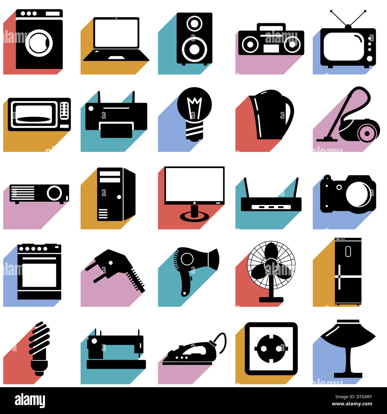 Collection flat icons with long shadow. Electrical devices symbo Stock Photo