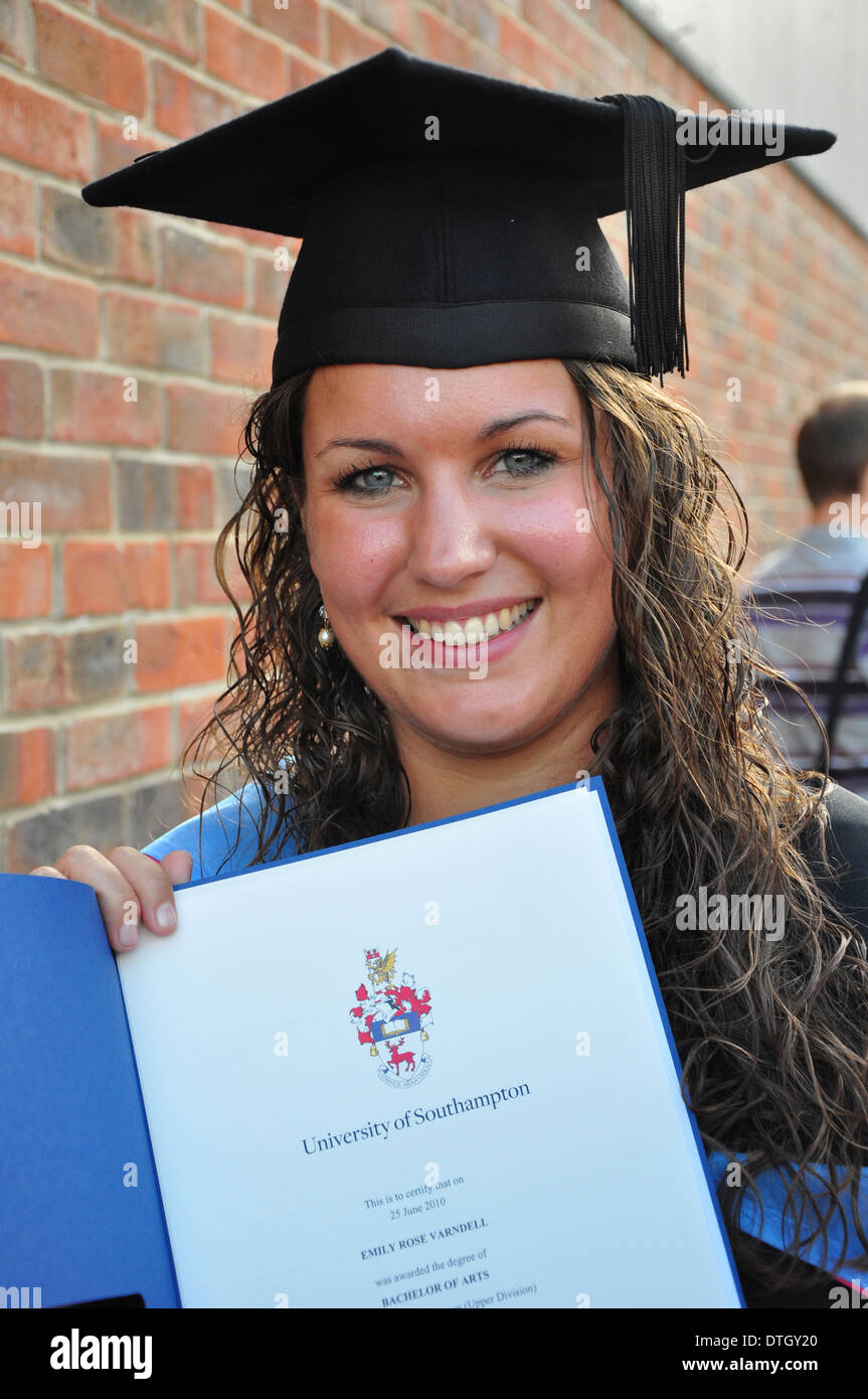 A female graduate on her graduation day, Southampton, UK Stock Photo