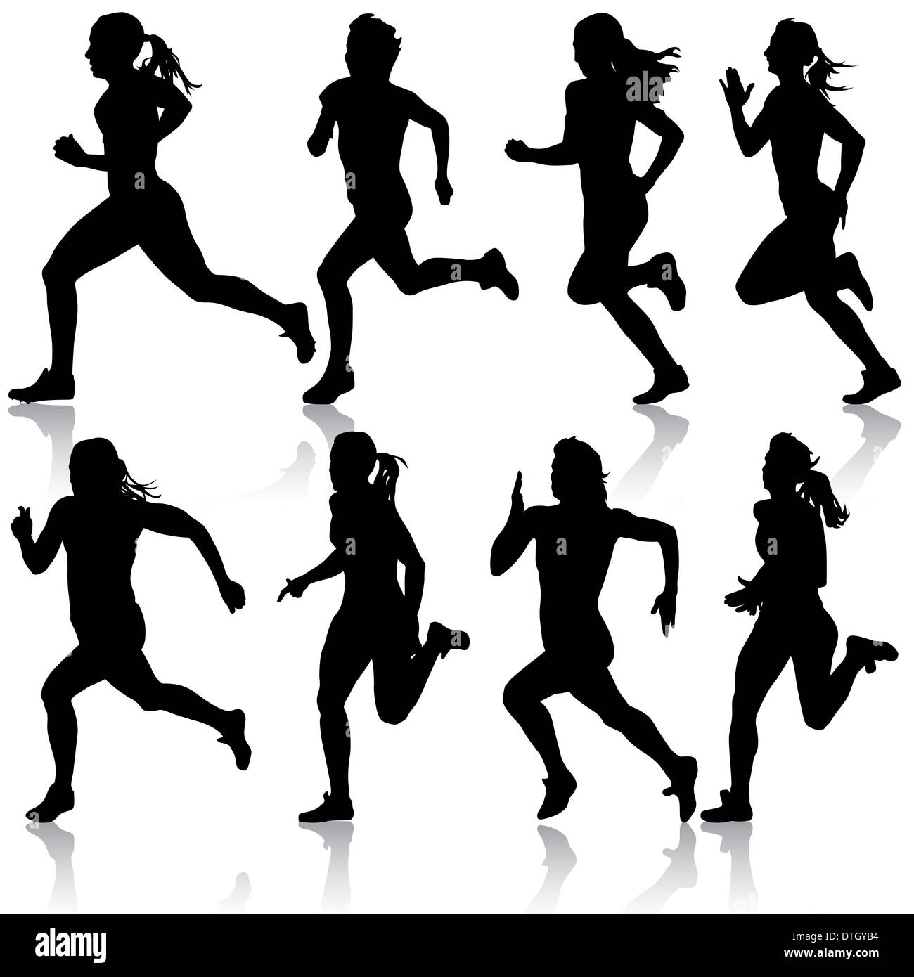 Set of silhouettes. Runners on sprint, women. vector illustratio Stock