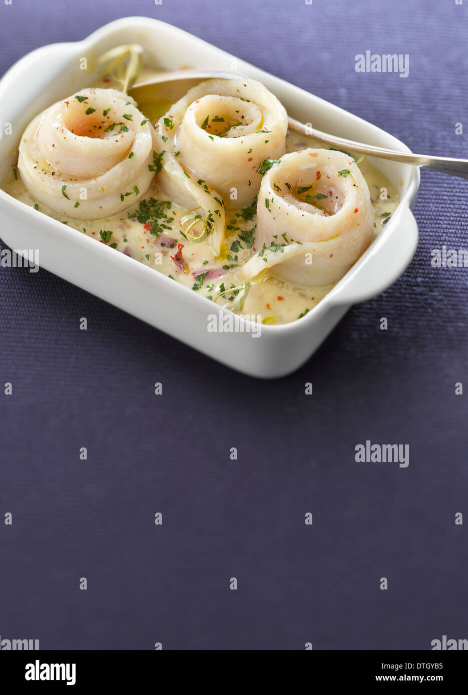 Sole fillets in creamy beer sauce Stock Photo