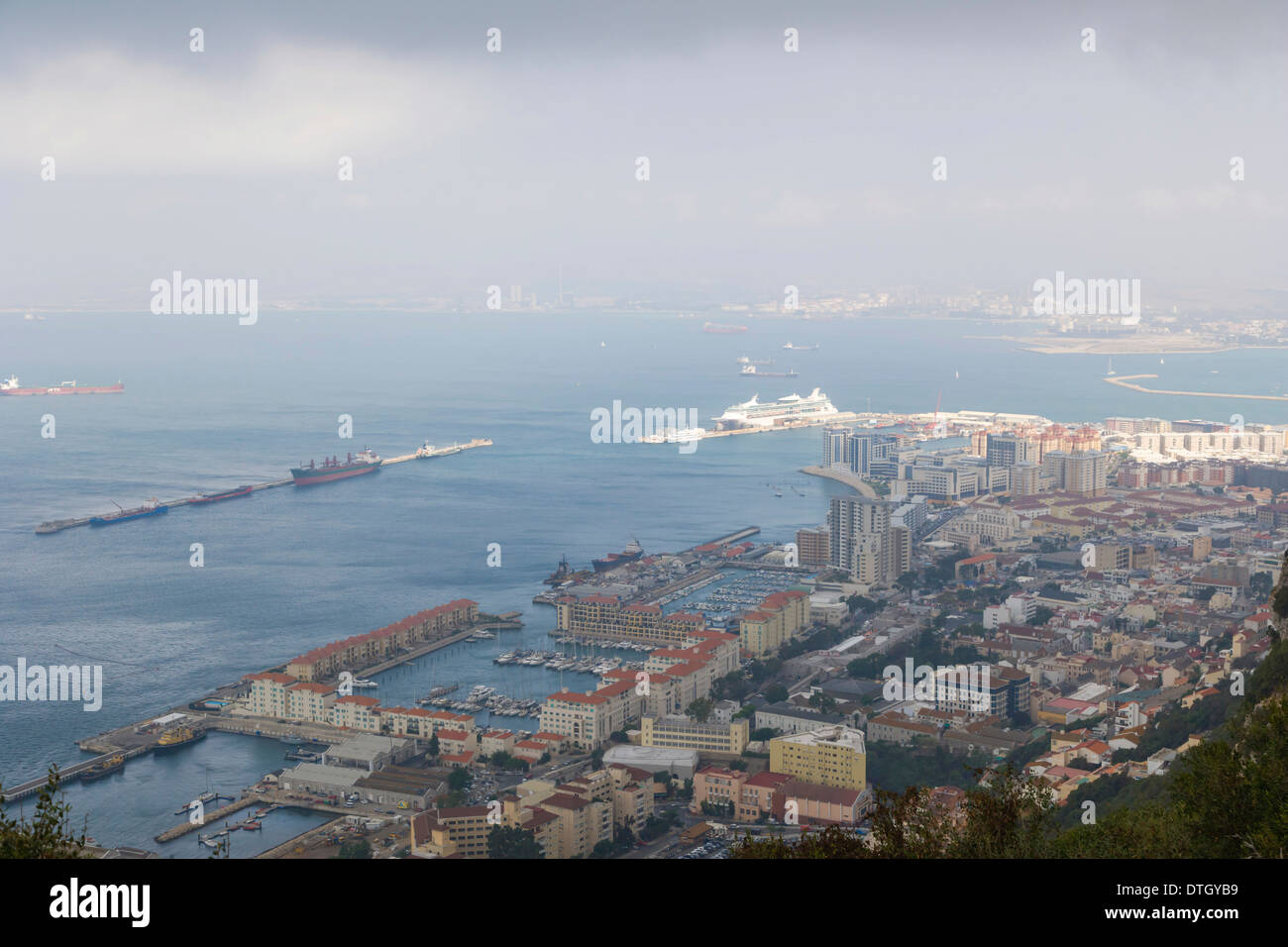 View of Gibraltar with its harbour and Bay of Gibraltar from Rock of