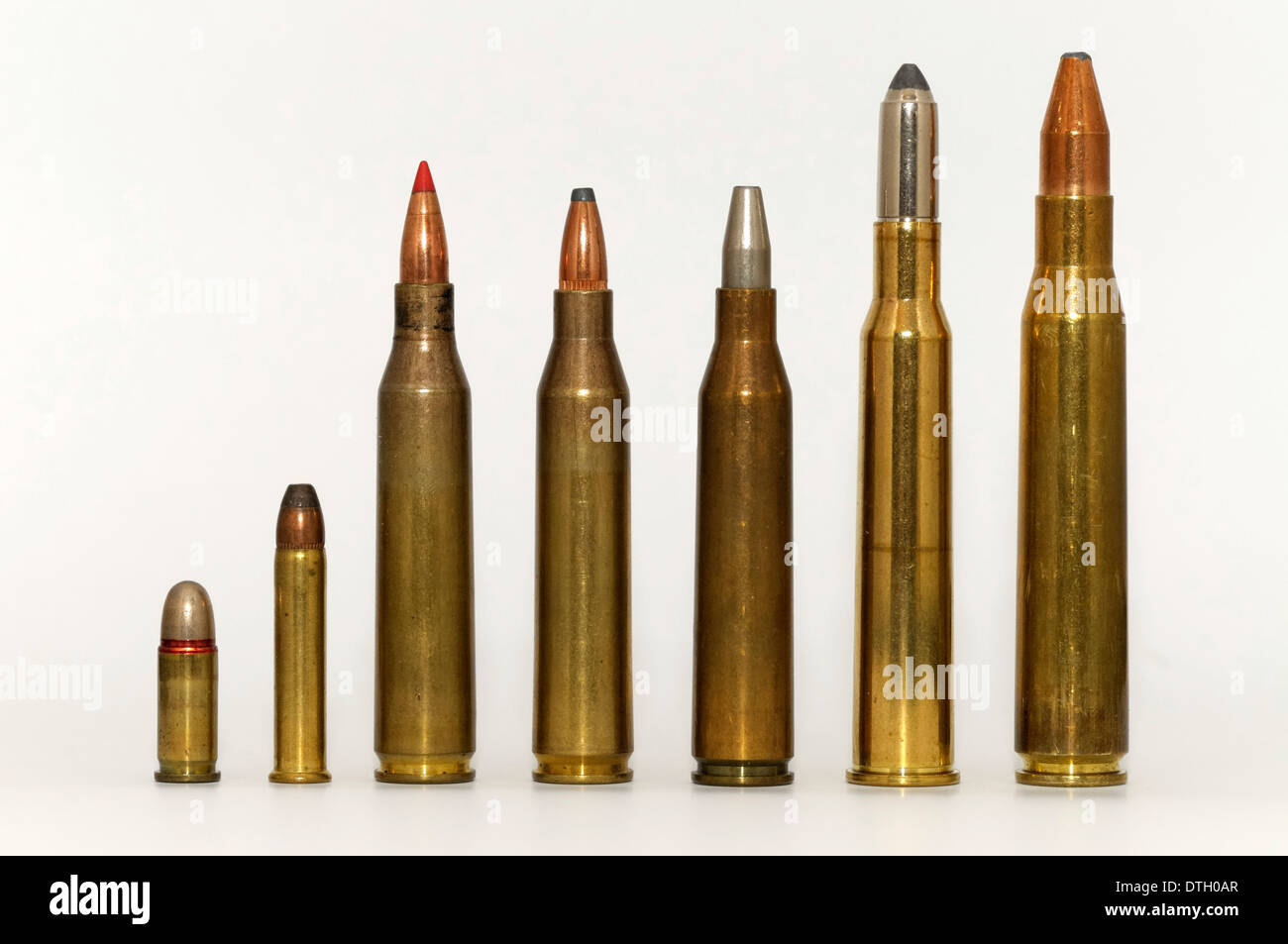 Cartridges, bullets, lined up, upright Stock Photo