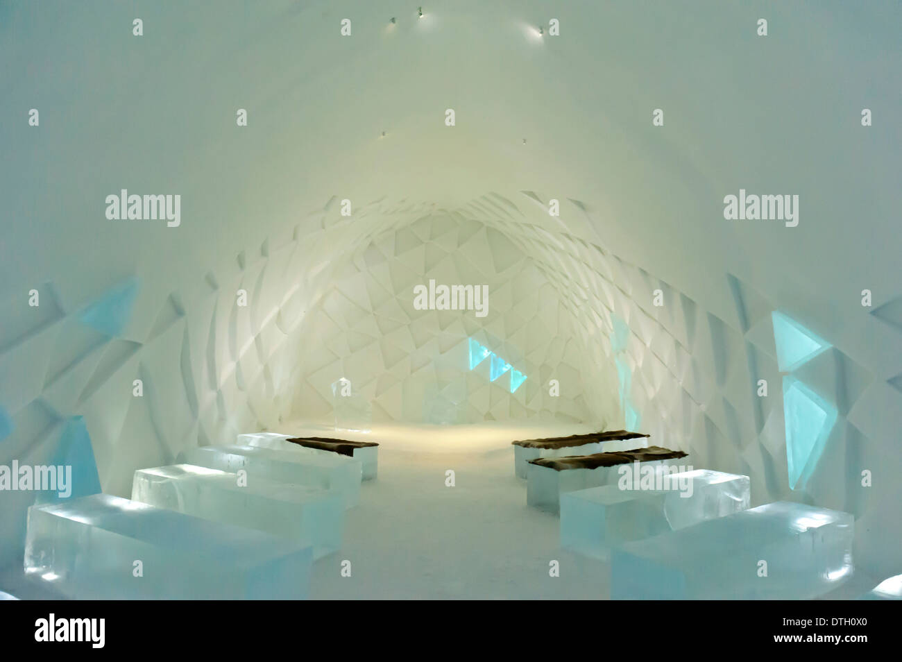 Ice art, chancel made of ice, church, Jukkasjärvi Icehotel, Lapland