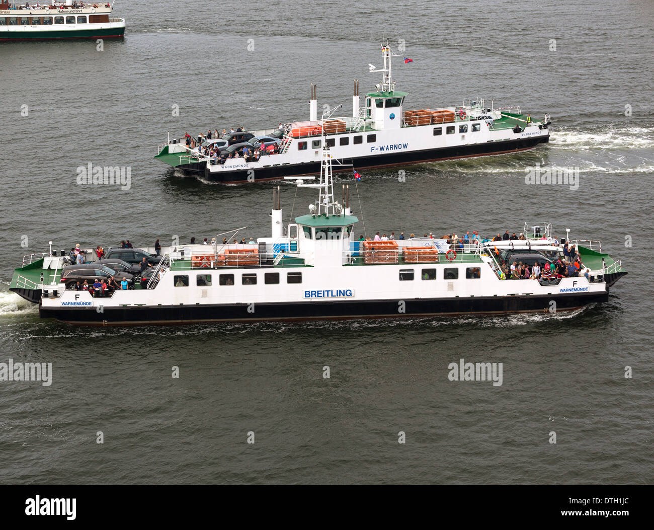 Car ferry passengers Warnemunde Rostock Germany crossing river Warnow