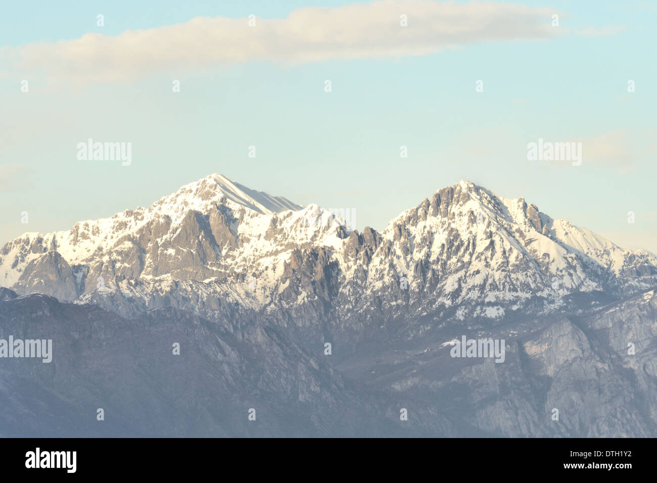 view from Milano of Grigna Settetrionale (northern Grigna), and Grigna Meridionale (southern Grigna), Lecco. Stock Photo