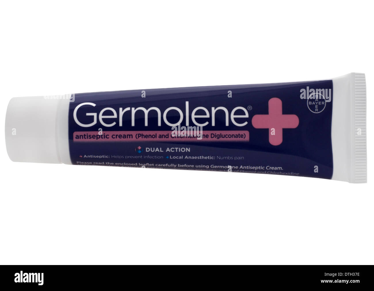 Tube of Germolene antiseptic cream on white background Stock Photo