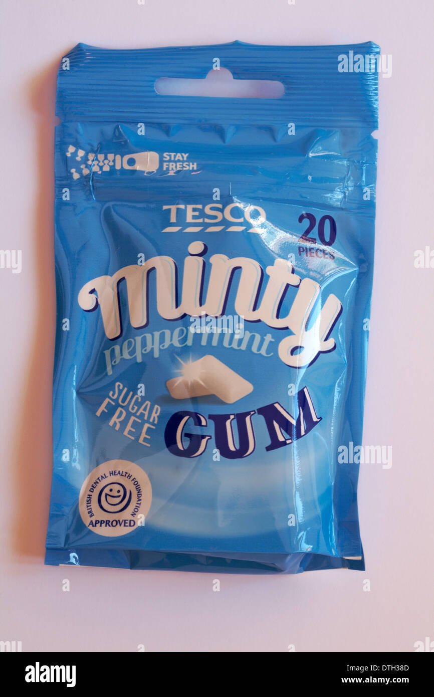bag of Tesco minty peppermint sugar free gum isolated on white background Stock Photo