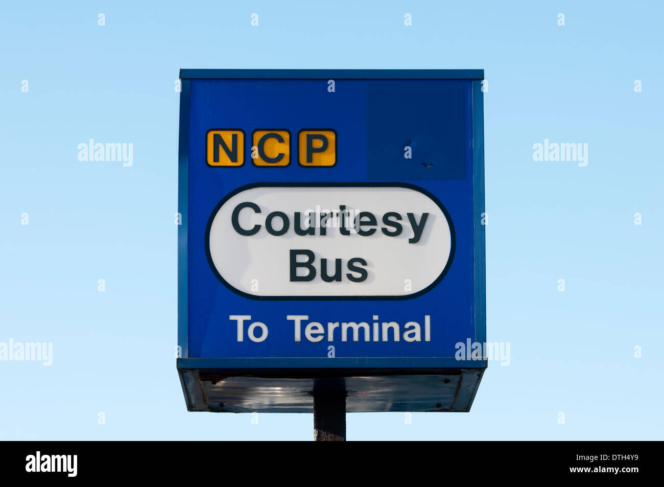 NCP courtesy bus sign, Birmingham Airport, UK Stock Photo