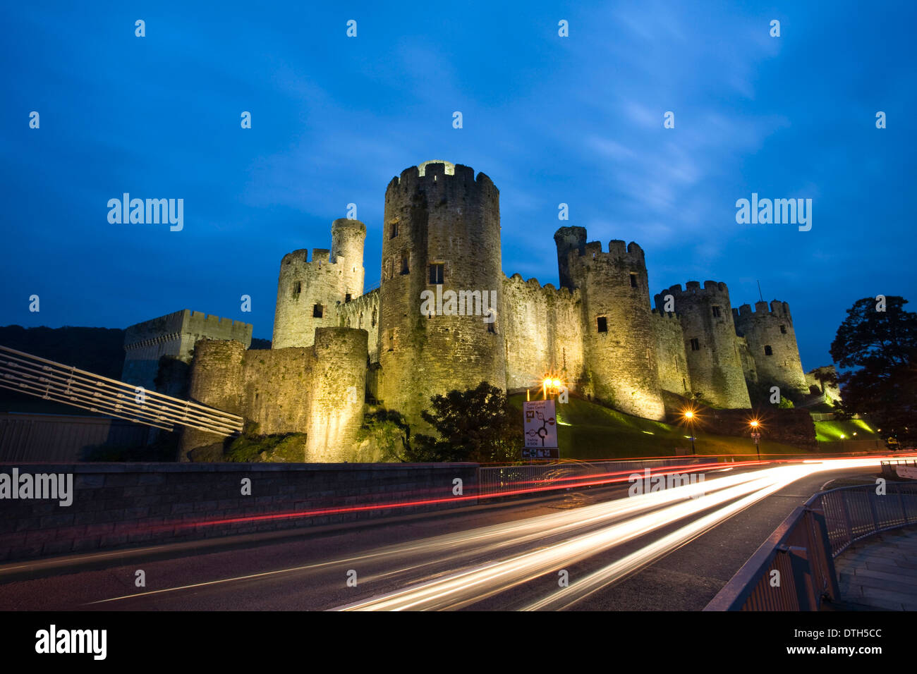 Nightscape of Conwy Castle Stock Photo