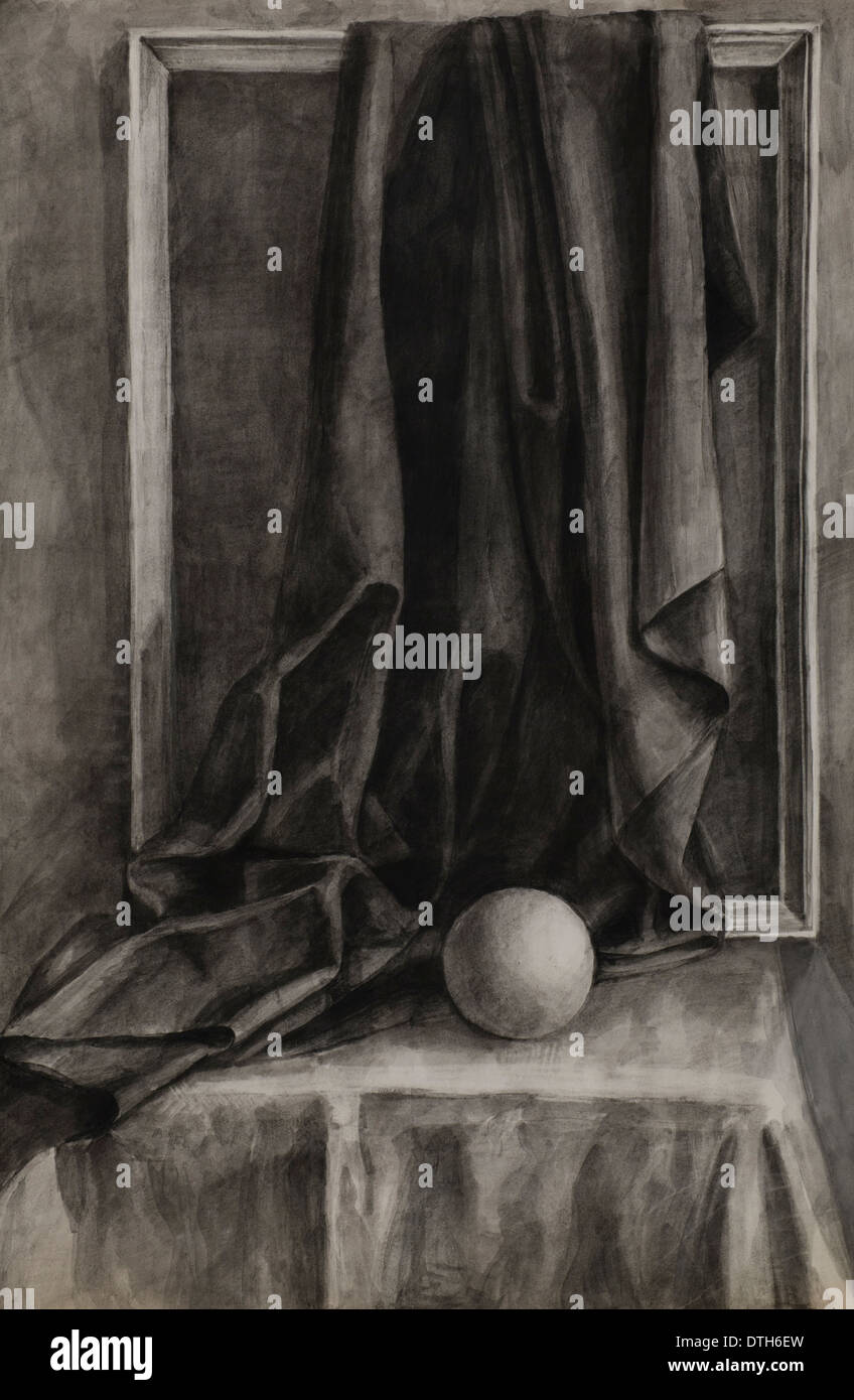 Ball Drapery Frame Drawing Still Life Grisaille Coal Sauce