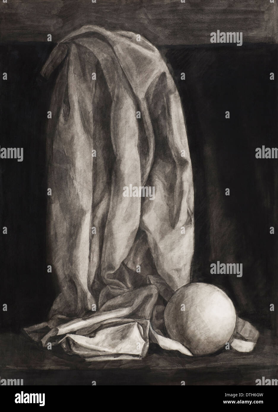 Ball Drapery Frame Drawing Still Life Grisaille Coal Sauce