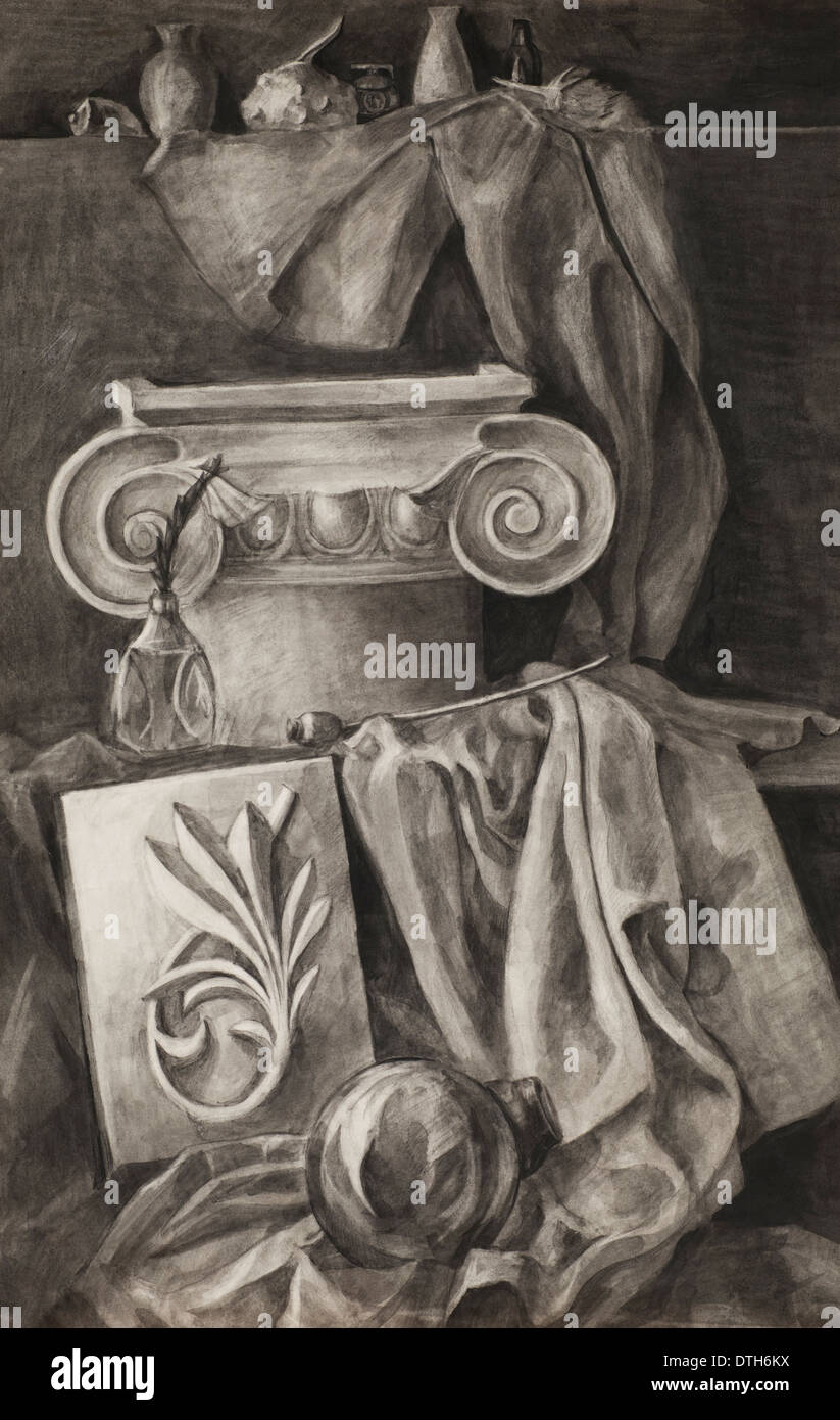 Ball Drapery Frame Drawing Still Life Grisaille Coal