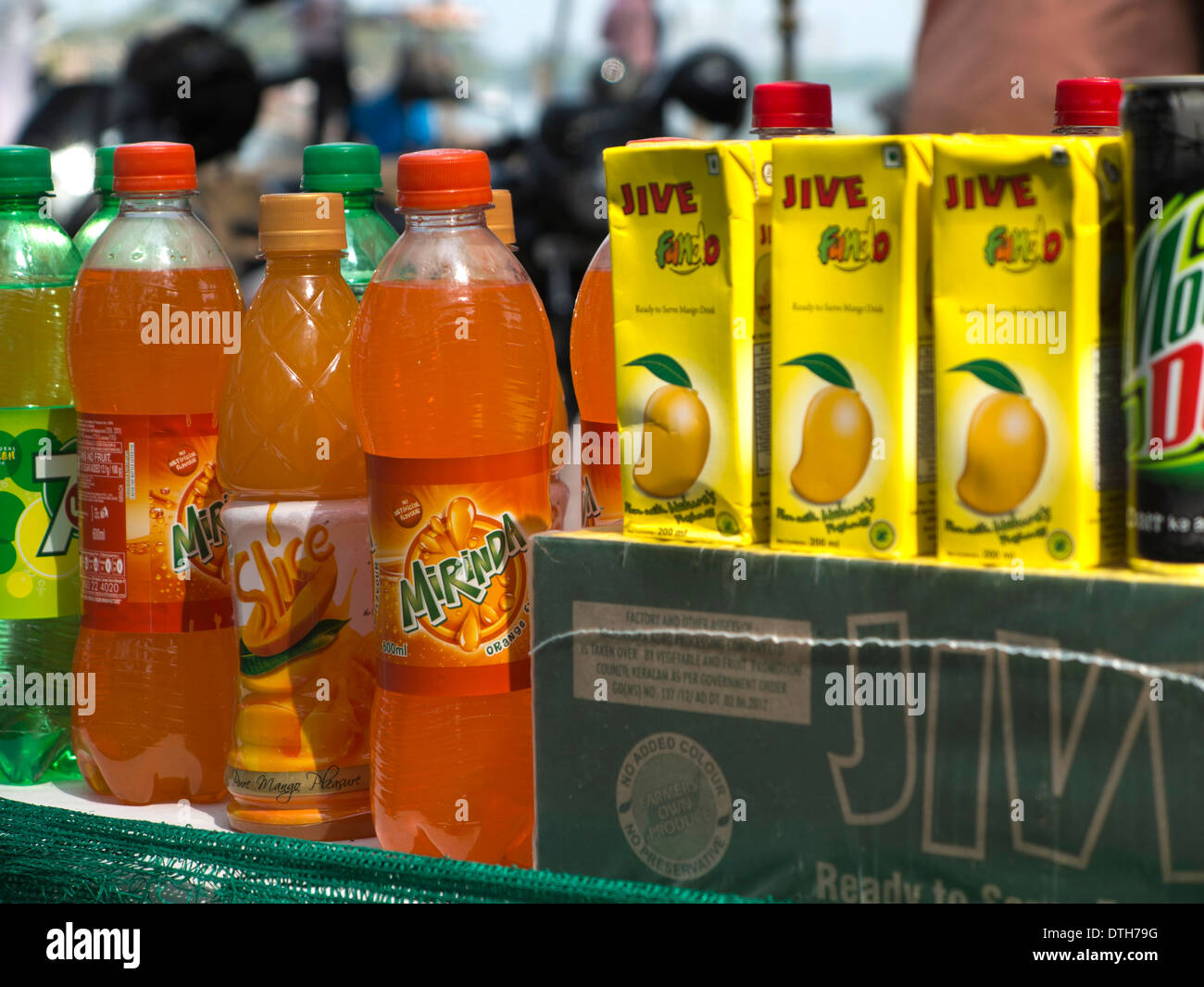 India, Kerala, Fort Cochin, soft drinks for sale in hot sunshine Stock Photo