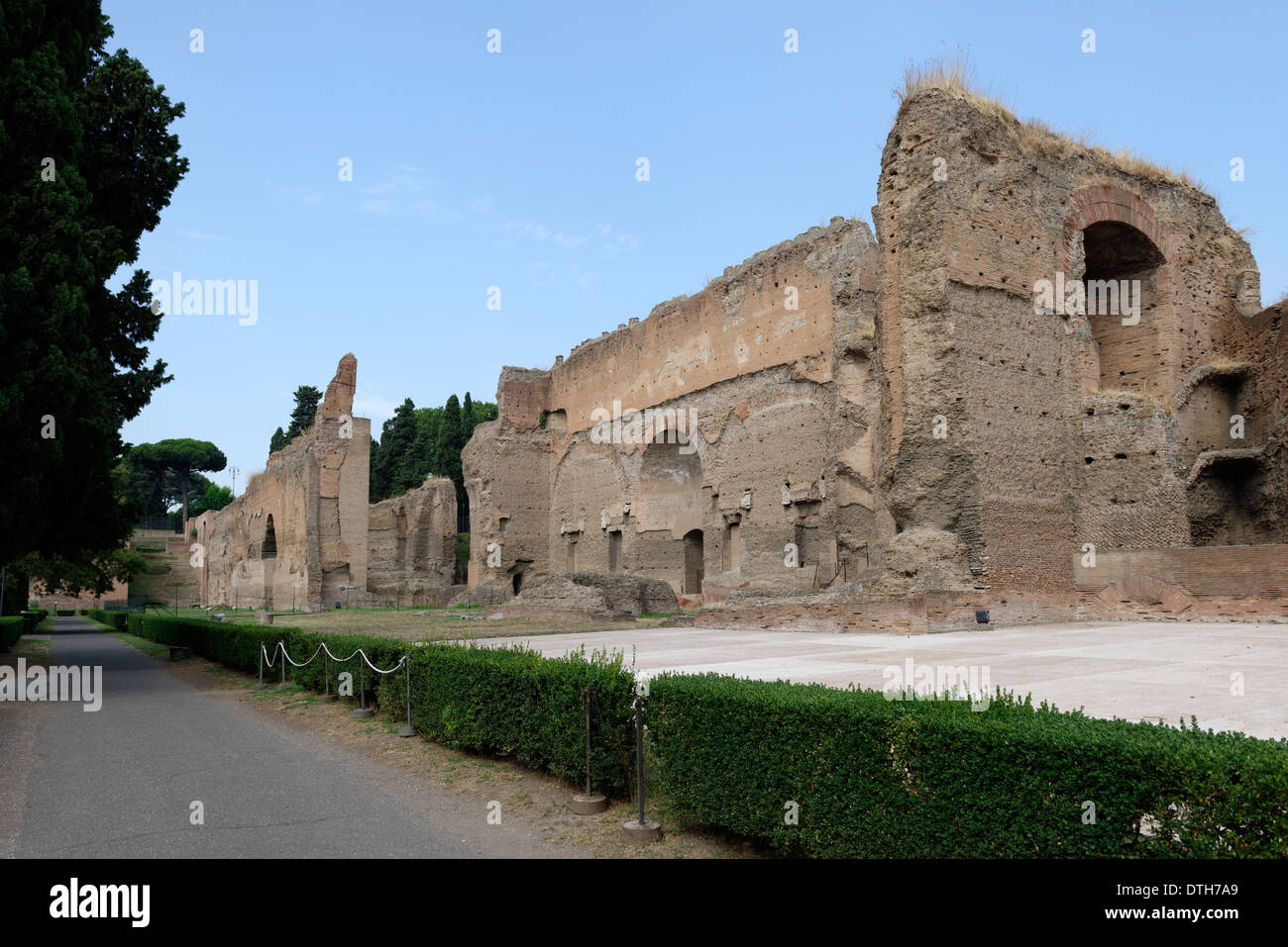Ruins Gymnasia with exedra Study Rooms in outer west wall Baths Caracalla Rome Italy Baths of Stock Photo