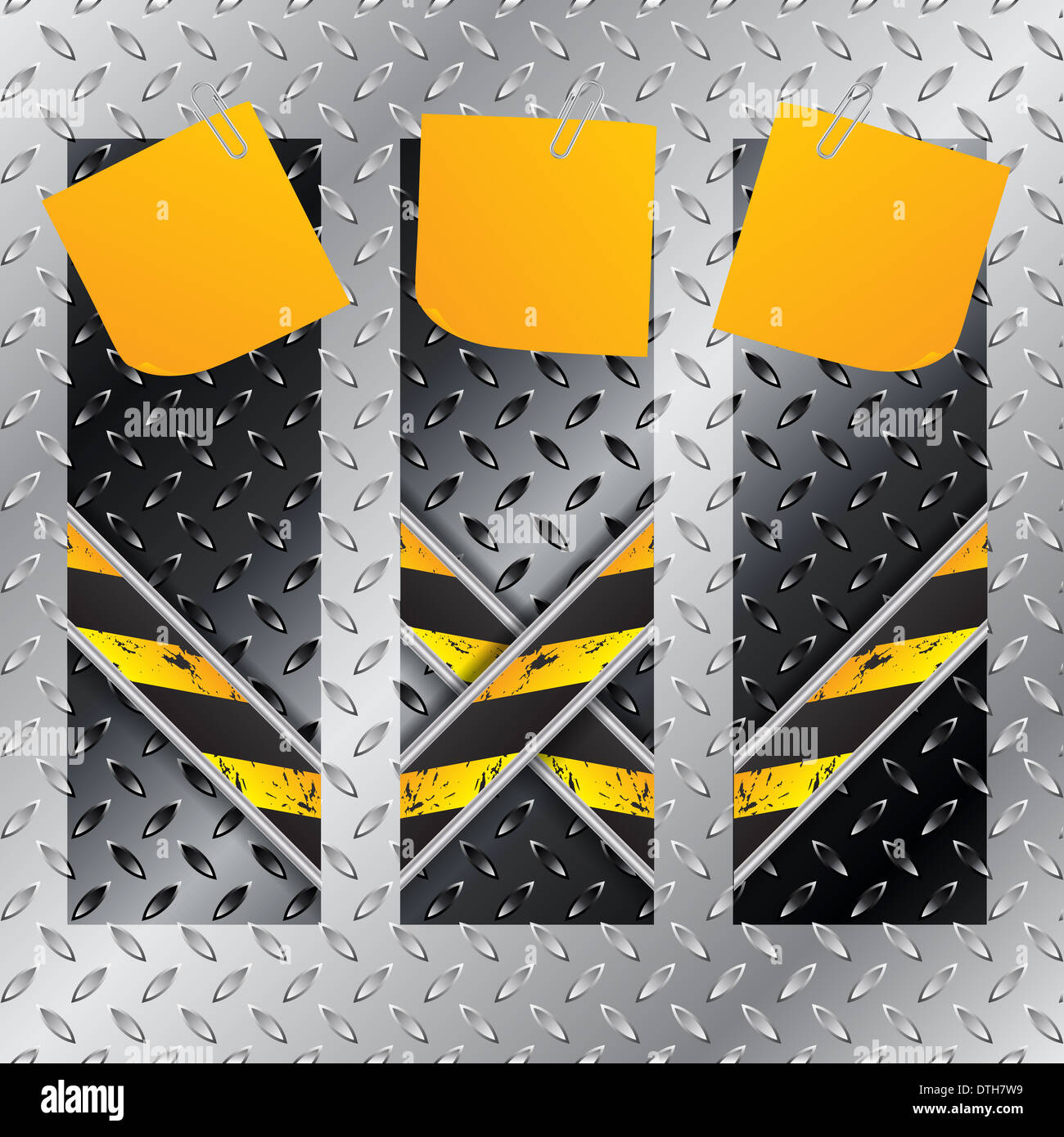 Metallic labels set with X shaped grunge lines and post its Stock Photo ...