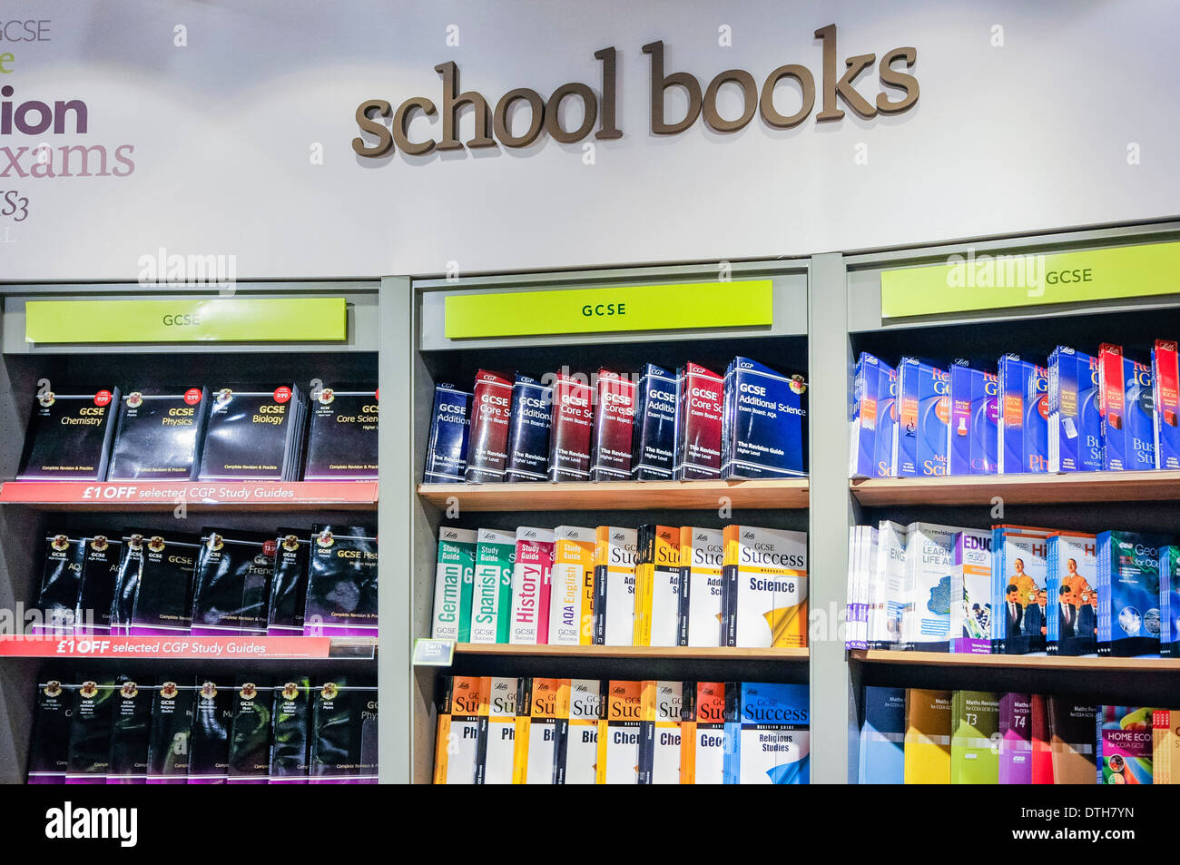 School GCSE revision revision books on sale in a book shop Stock Photo