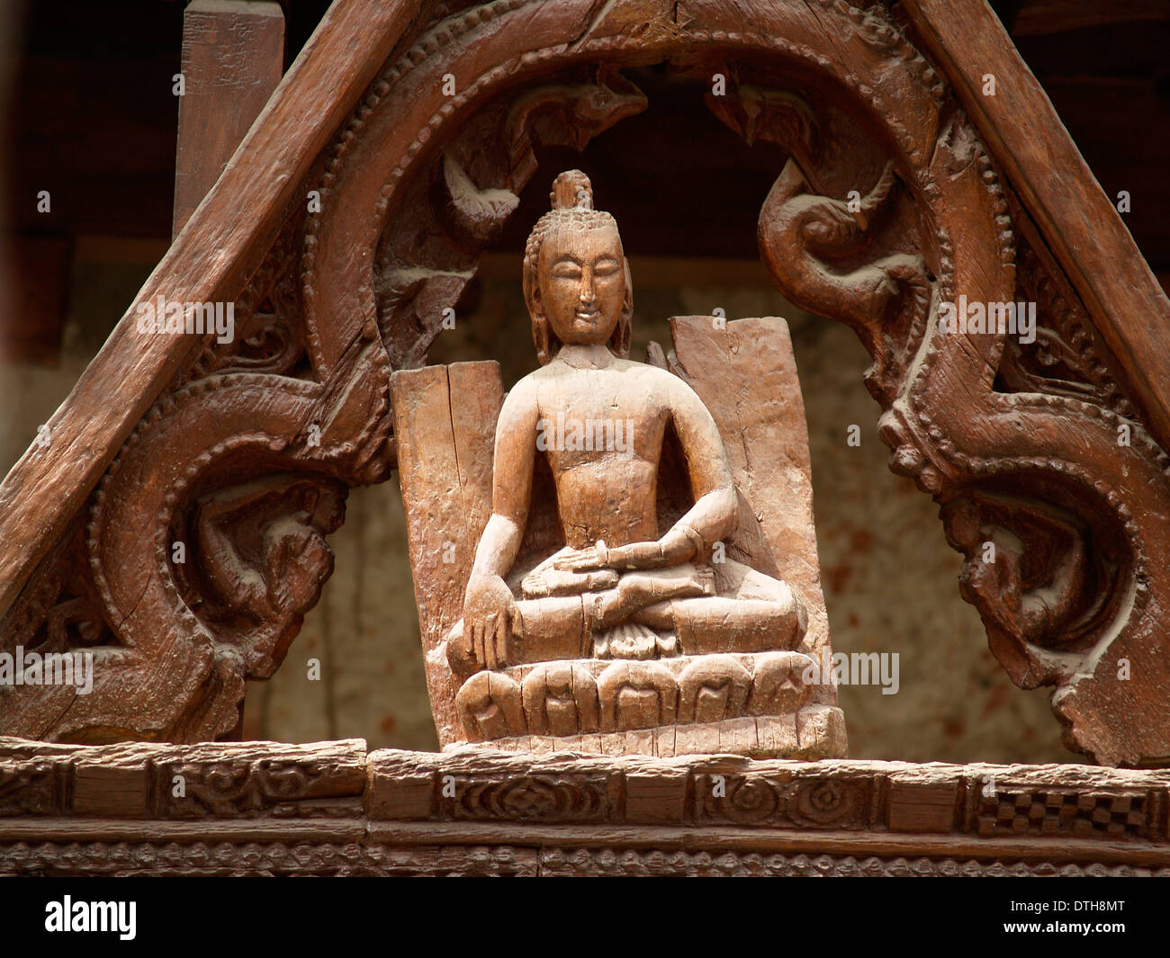 An ancient carving at the Sumtsek Temple in Alchi,Ladakh,India Stock Photo