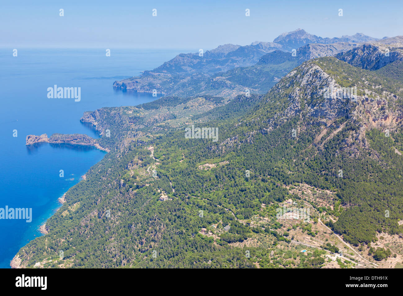 Majorca's northwest coast. La Foradada peninsula, Valldemossa area. Tramuntana mountains. Aerial view. Balearic islands, Spain Stock Photo