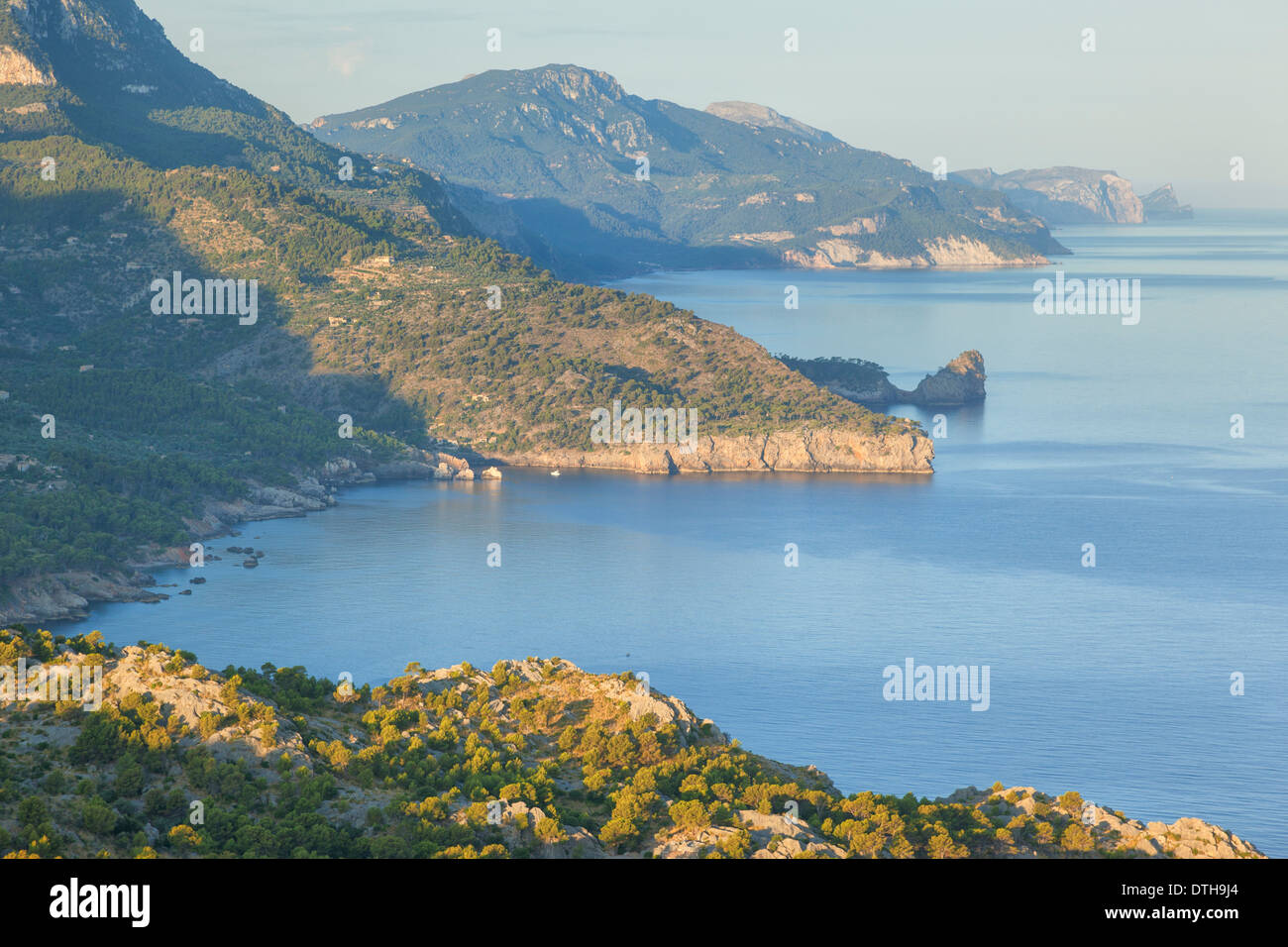 Majorca's north coast. Lluc Alcari and Deià area. Foradada peninsula. Tramuntana hills. Aerial view. Balearic islands, Spain Stock Photo