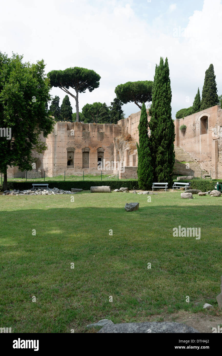 Looking across to ruins northeast library with niches for book volumes at Baths Caracalla Rome Italy The Stock Photo