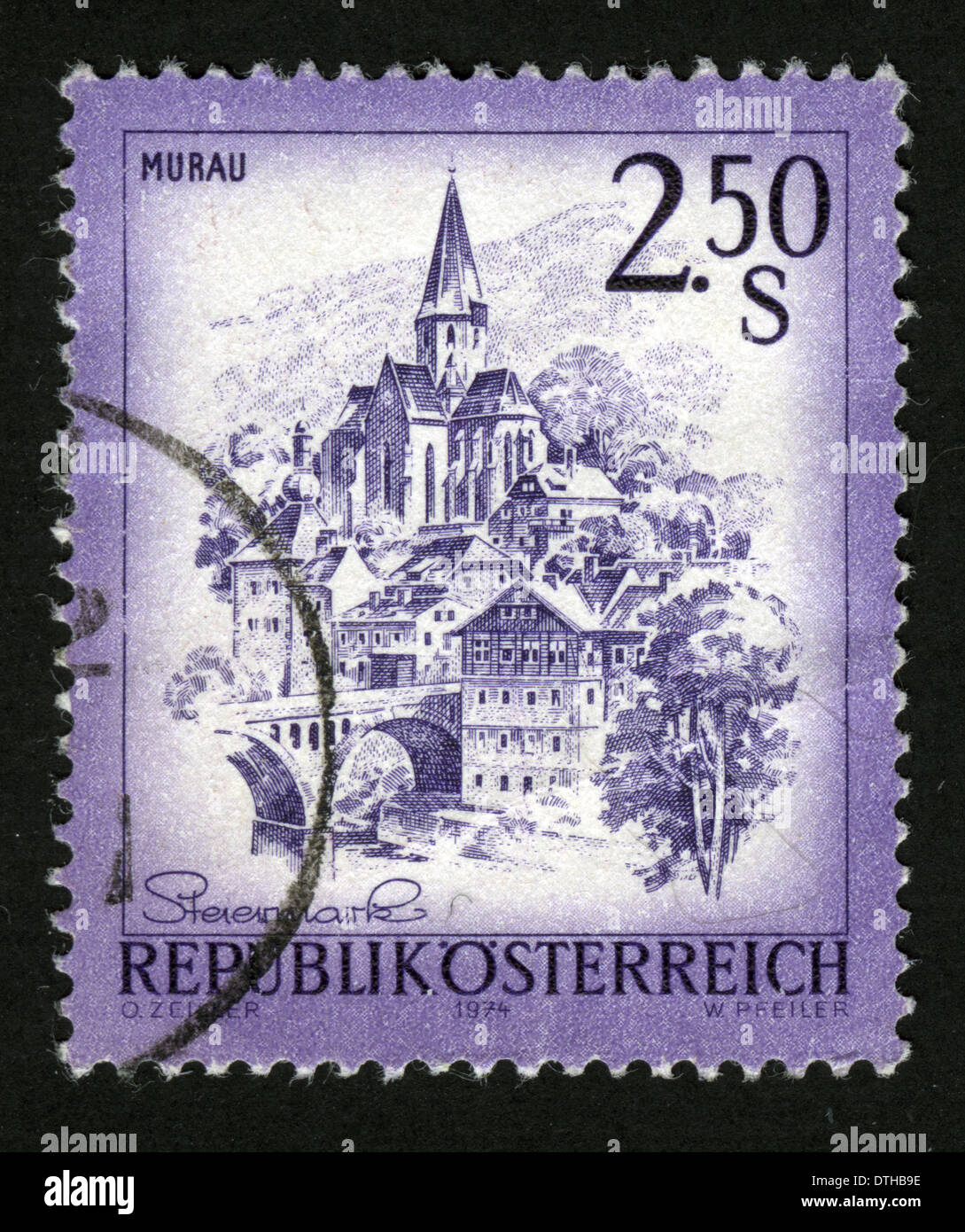 REPUBLIK, ÖSTERREICH, Austrian, Austria, postage, stamp, postal, places, Steiermark, Styria, Murau Stock Photo