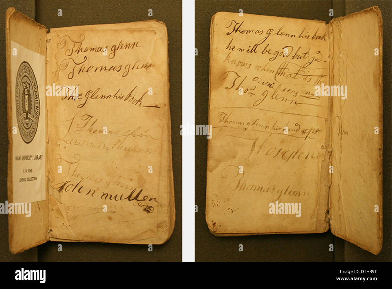 A photo of Thomas Glenn's book collection featuring signatures, highlighting the importance of rare and autographed editions in literary history. Stock Photo