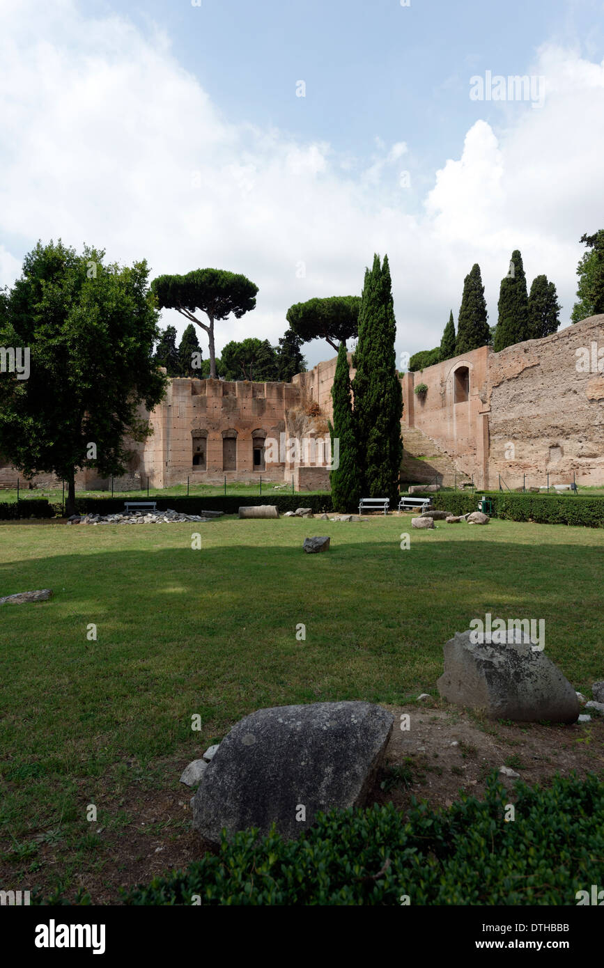 Looking across to ruins northeast library with niches for book volumes at Baths Caracalla Rome Italy The Stock Photo