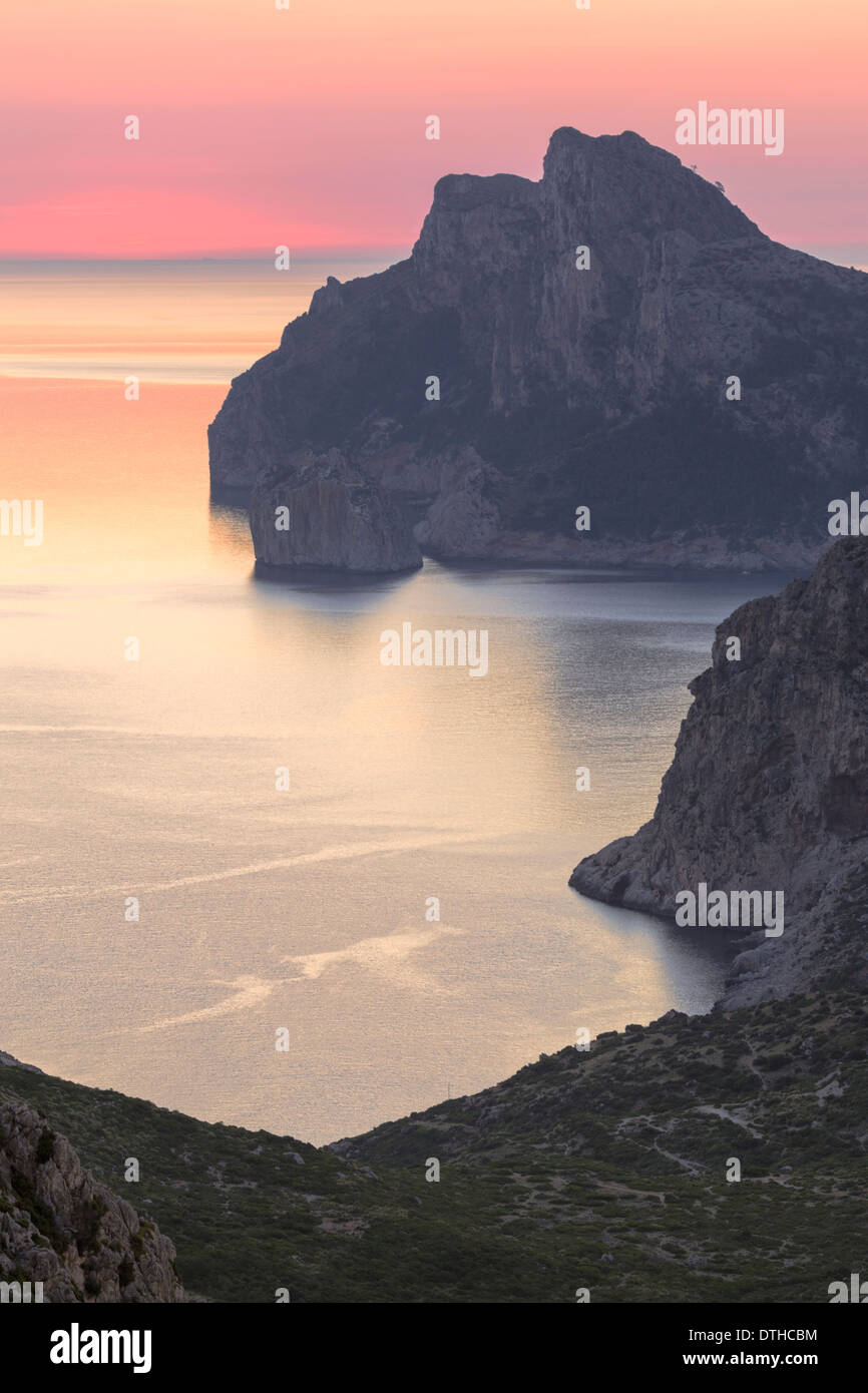 Pal mountain, Cala Bóquer cove and coastline in a Summer dawn. Formentor peninsula. Pollensa, Majorca, Balearic islands, Spain Stock Photo