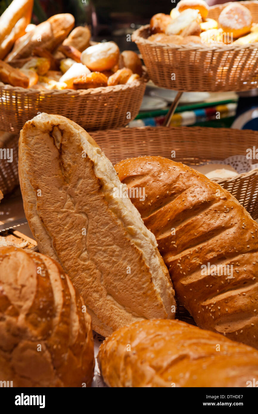 Shallow focus image of bread in a buffet Stock Photo