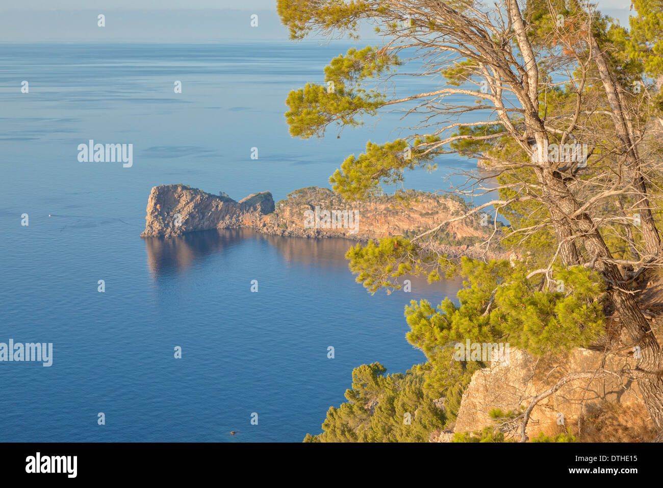 Majorca's north coast in a calm Autumn afternoon. La Foradada peninsula. Deià area. Balearic islands, Spain Stock Photo