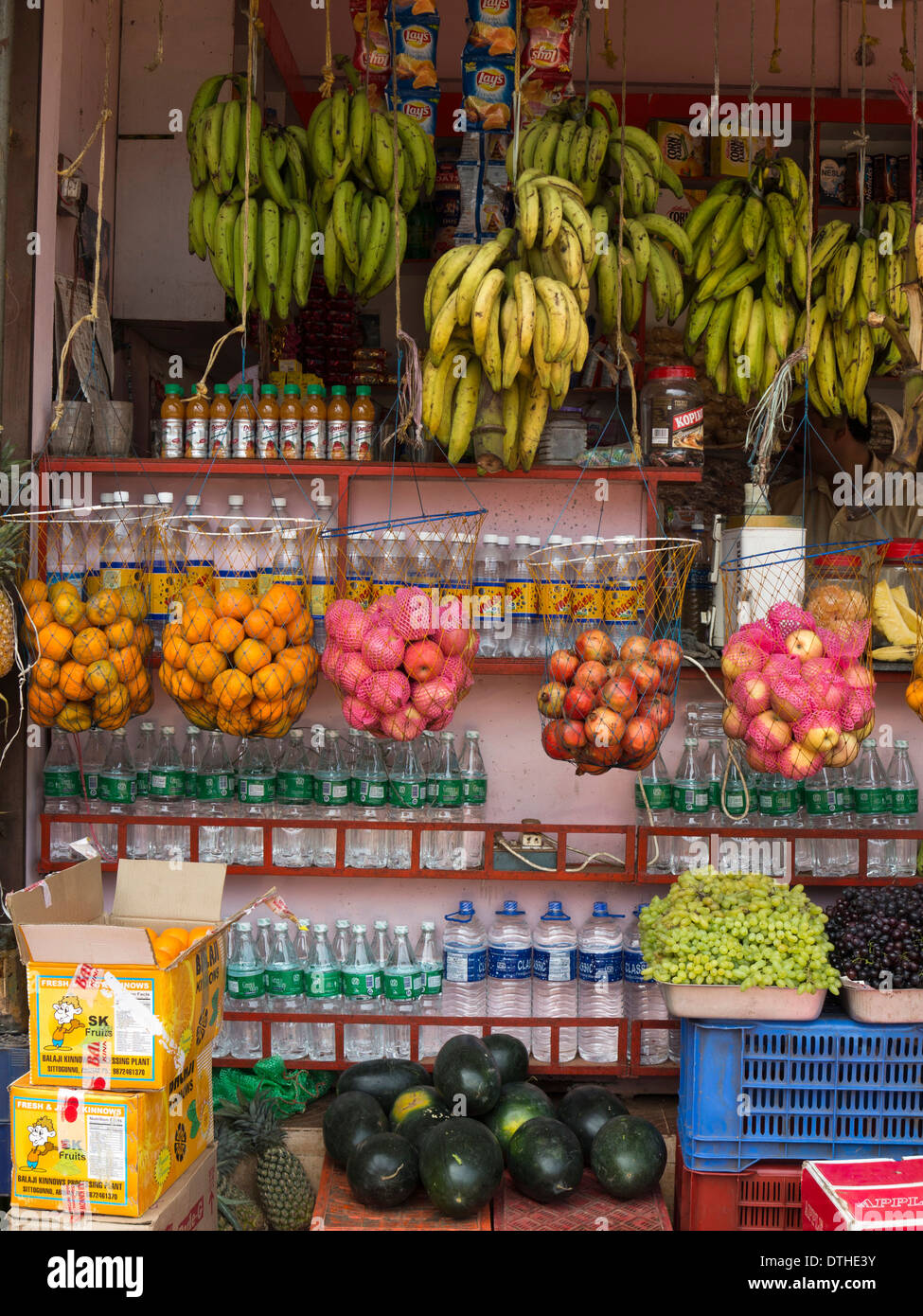 India, Kerala, backwaters, stock displayed outside small village shop Stock Photo