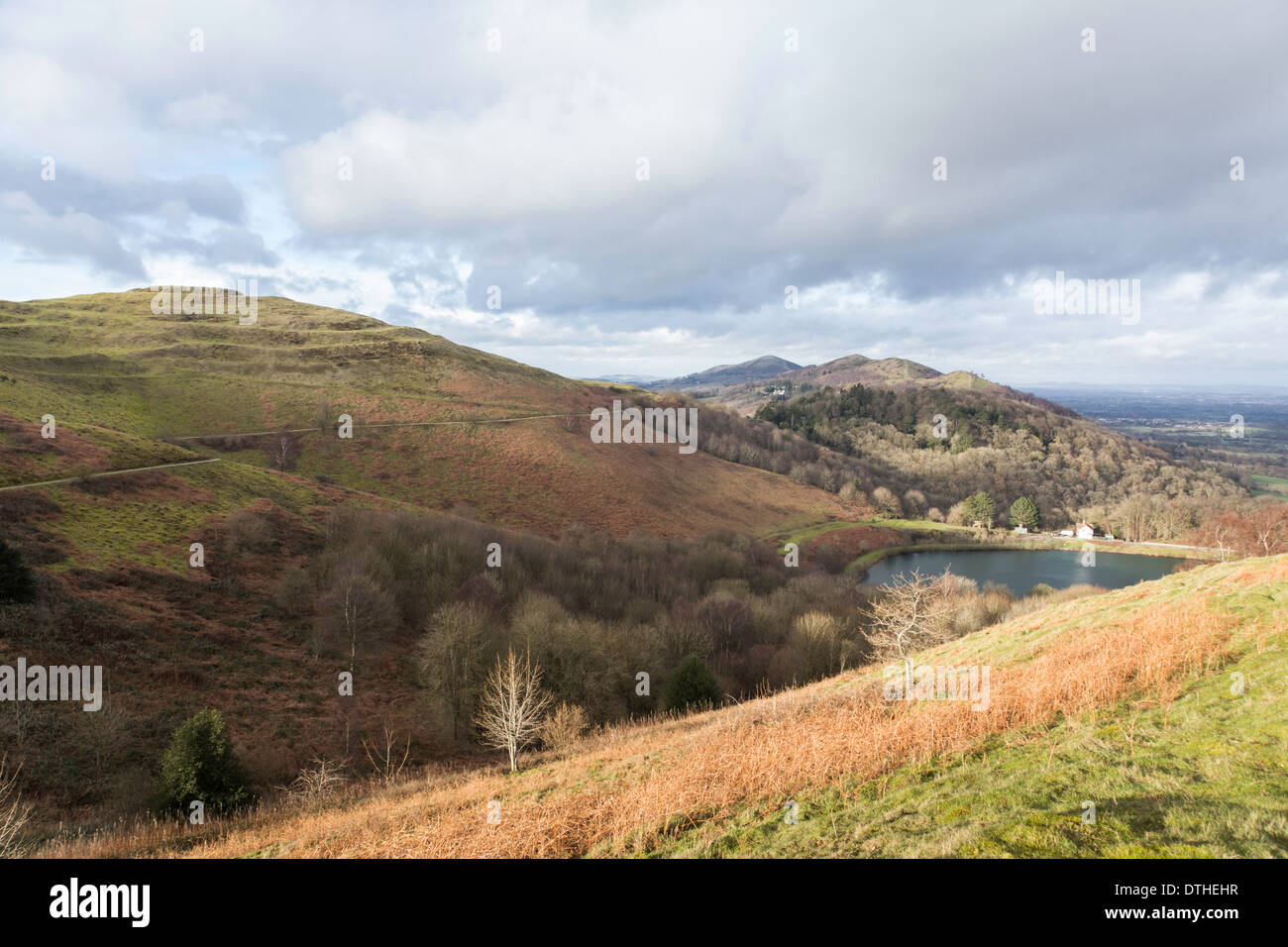 The Herefordshire Beacon (British Camp) and the distant Malvern ridge ...