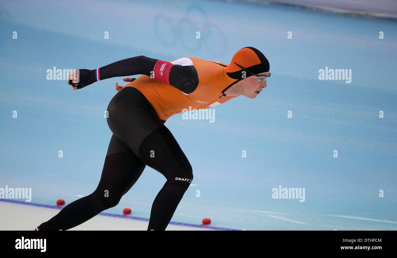 Sochi, Russia. 18th Feb, 2014. Sven Kramer of the Netherlands wins the silver medal in the Men's 10000M Speed Skating at the Alder Arena Skating Center during the Sochi 2014 Winter Olympic in Sochi, Russia. Credit:  Paul Kitagaki Jr./ZUMAPRESS.com/Alamy Live News Stock Photo