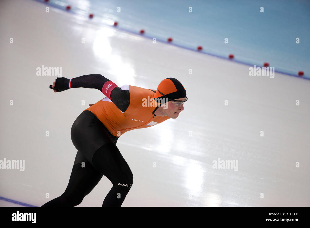 Sochi, Russia. 18th Feb, 2014. Sven Kramer of the Netherlands wins the silver medal in the Men's 10000M Speed Skating at the Alder Arena Skating Center during the Sochi 2014 Winter Olympic in Sochi, Russia. Credit:  Paul Kitagaki Jr./ZUMAPRESS.com/Alamy Live News Stock Photo