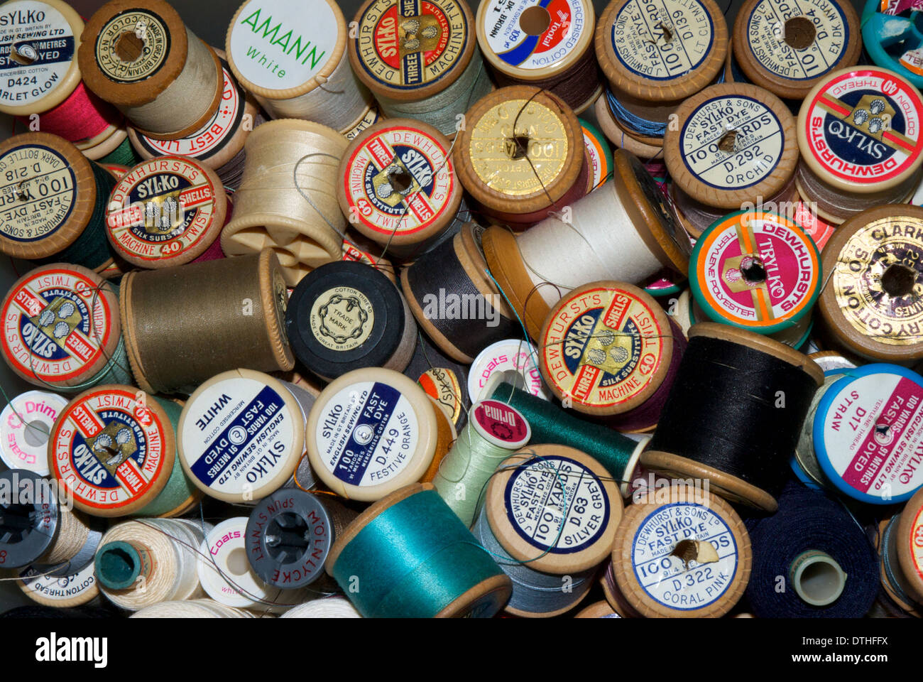 What a lot of trademarks; a collection of cotton reels Stock Photo Alamy