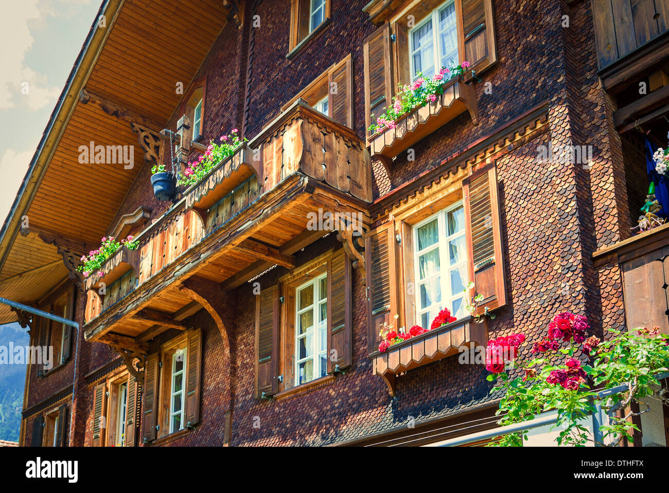 Typical apartment building in Brienz Switzerland Stock Photo