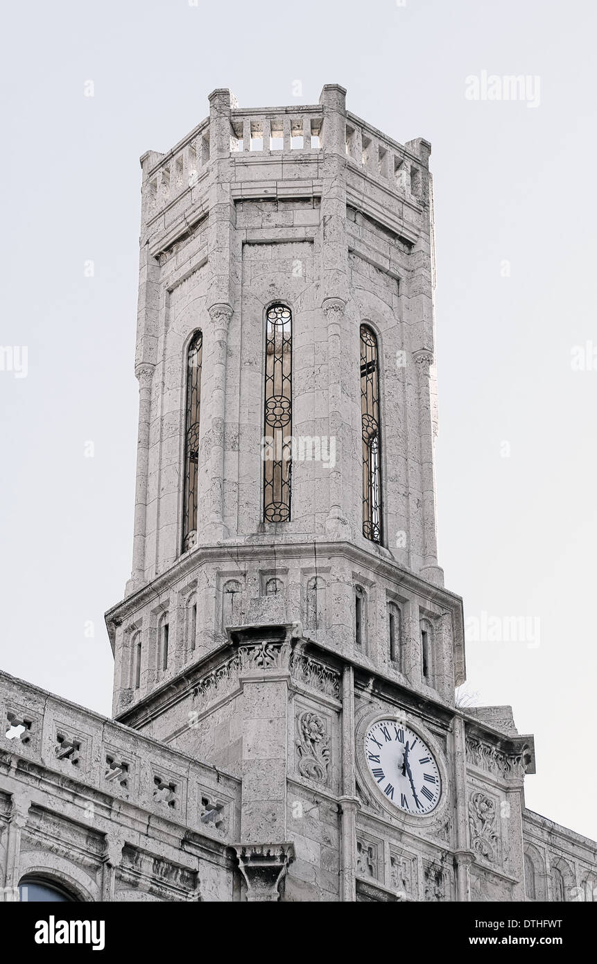 Old tower with ancient clock. Stock Photo