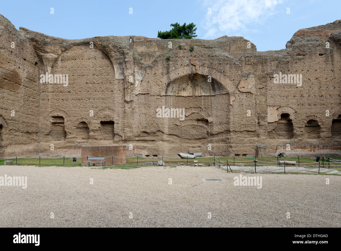 View palaestra lecture hall exedra on western side Baths Caracalla Rome Italy Baths Caracalla Stock Photo