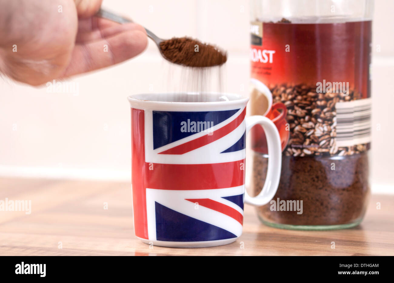 Making a mug of Coffee with Union Jack design, England, UK Stock Photo