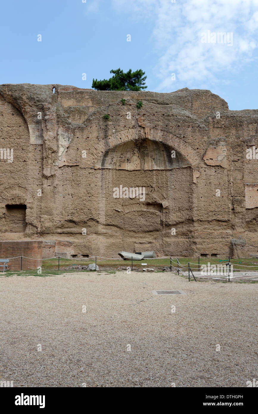 View palaestra lecture hall exedra on western side Baths Caracalla Rome Italy Baths Caracalla Stock Photo