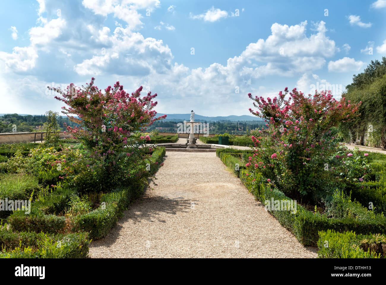 Alley in Green Park with Fountain Stock Photo - Alamy