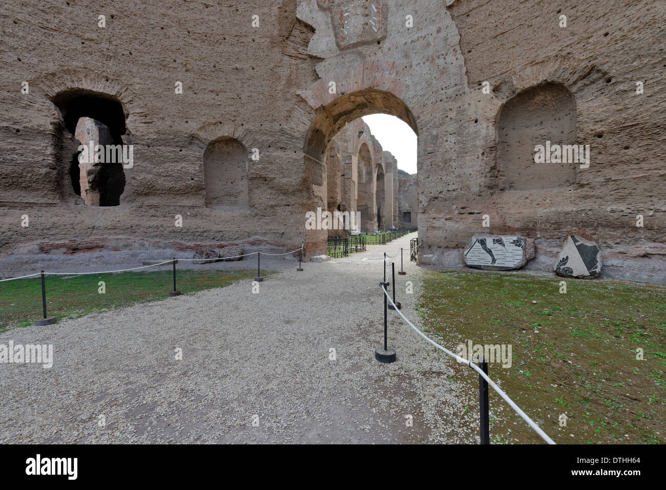View from western palaestra to entrance central hall vast Frigidarium Baths Caracalla Rome Italy The Stock Photo