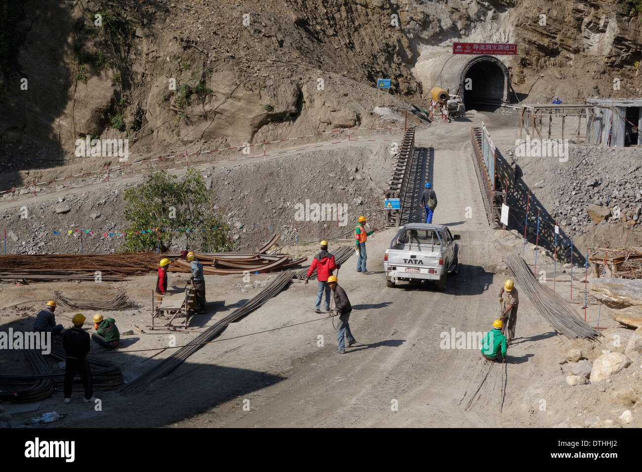 Diversion tunnel under construction as part of the controversial Upper Marsyangdi Hydropower Project in Nepal. Stock Photo