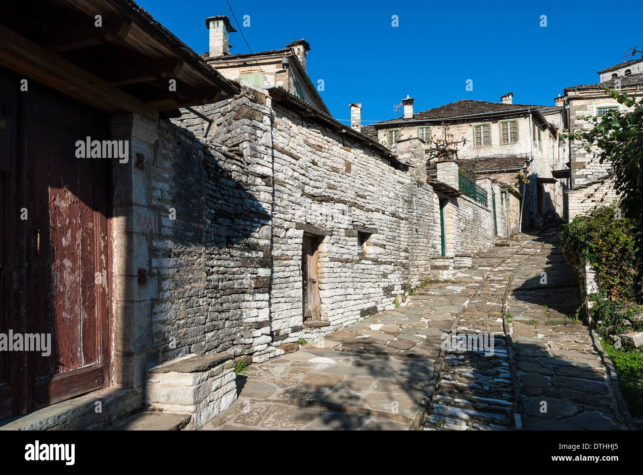 Street and houses in a traditional village of Epirus, Greece Stock