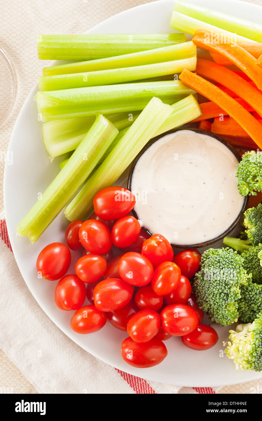 Organic Raw Vegetables with Ranch Dip with Tomatoes, Celery, Brocolli