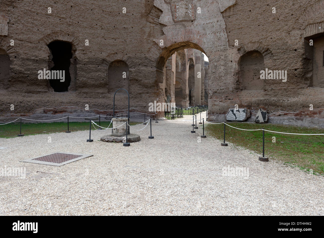 View from western palaestra to entrance central hall vast Frigidarium Baths Caracalla Rome Italy The Stock Photo